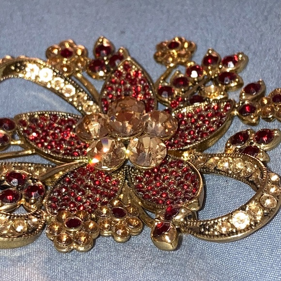 Vintage AvonFloral Brooch with Red and Gold Accents - Picture 2 of 5